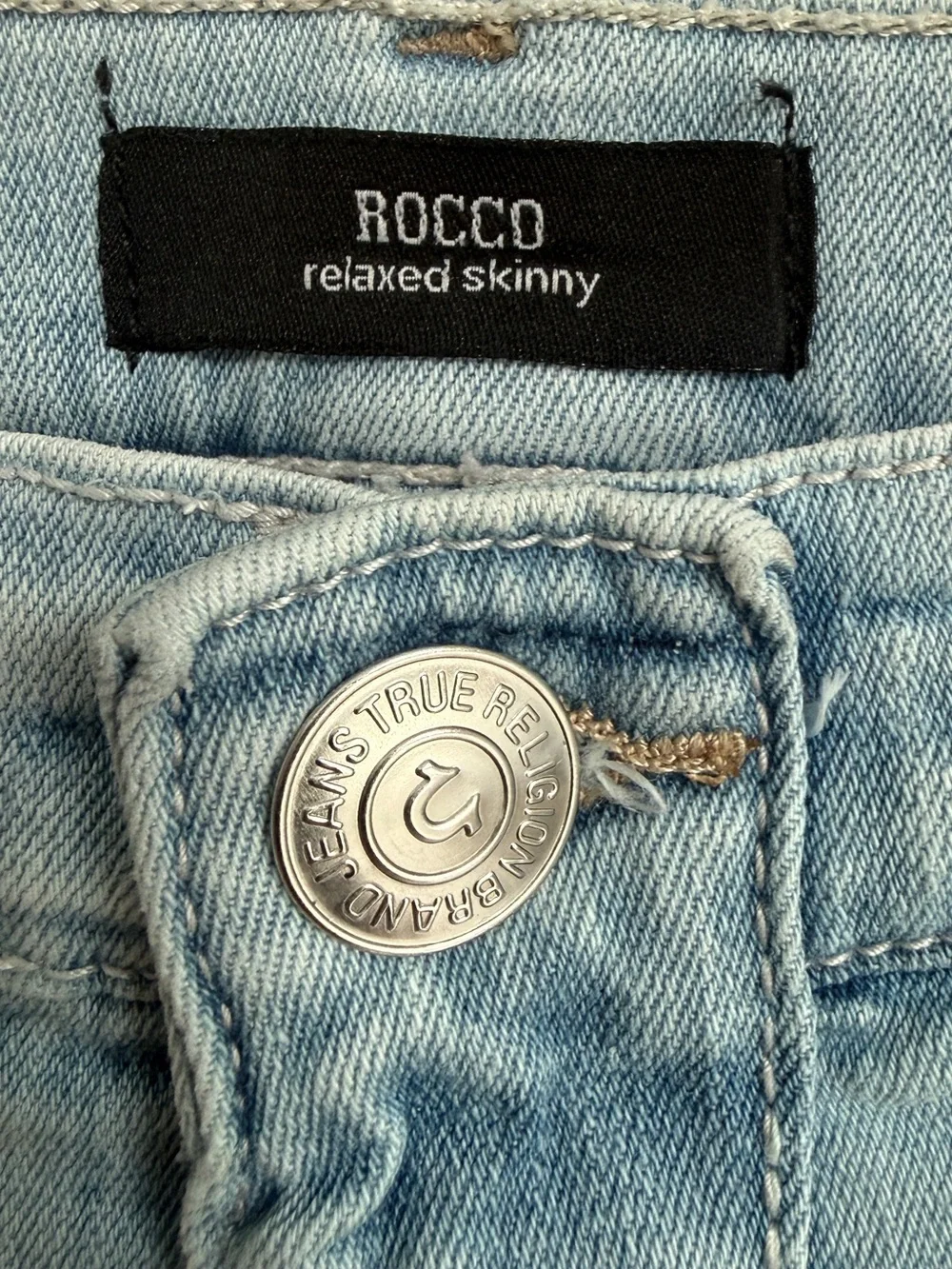 True Religion Rocco Moto Relaxed Skinny Jeans Light Wash Intense Stretch: 36
